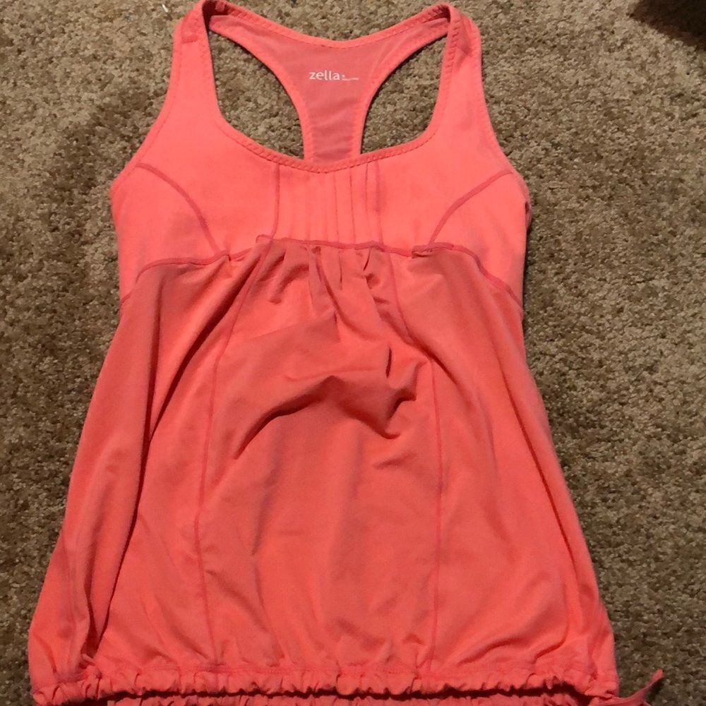 Zella Racerback Tank Womens S Workout Cinch T Back Tank Melon Pink Built In Bra